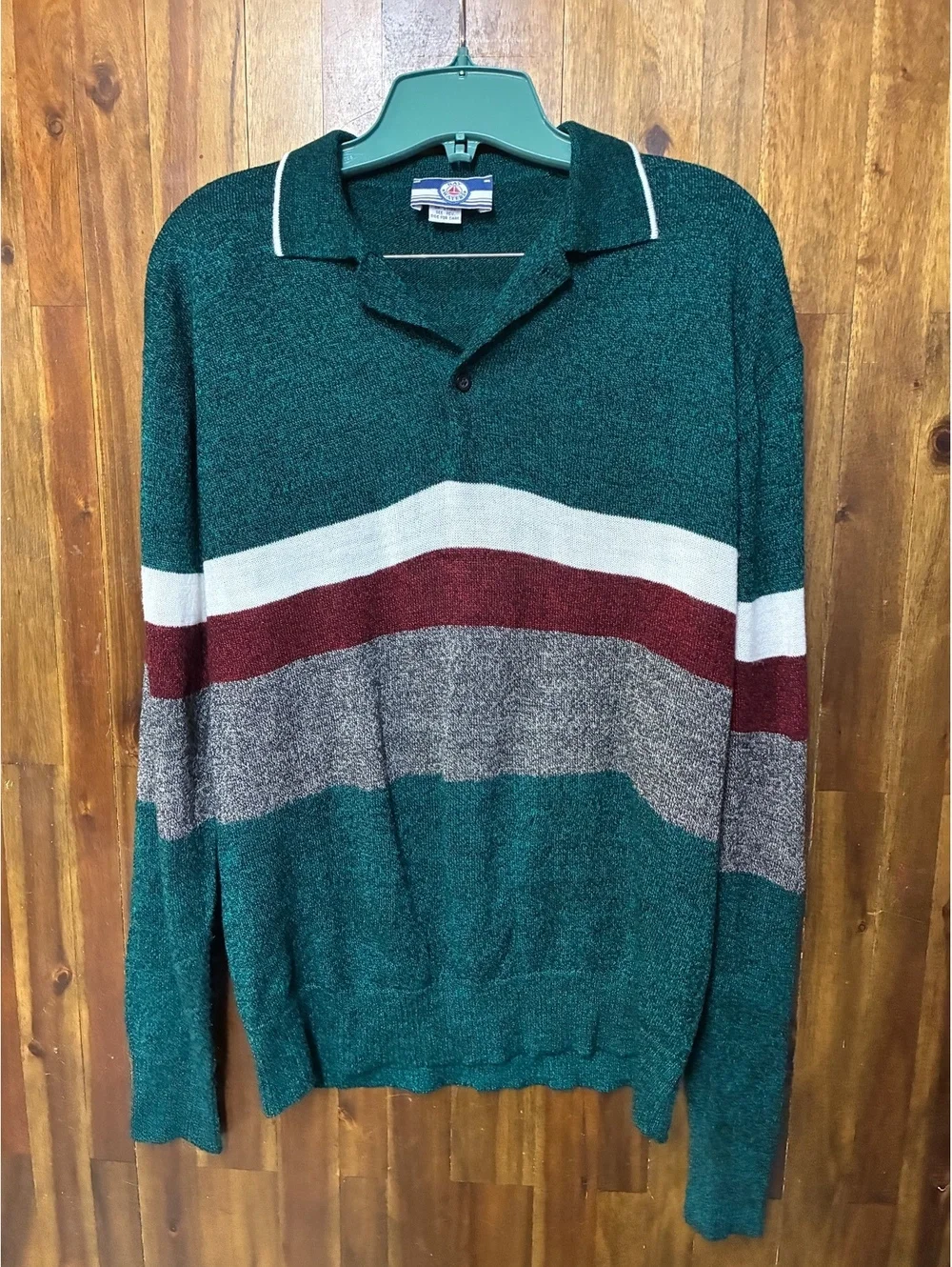 Vintage Bay Waters Striped Knit Polo Sweater Mens XL 90s Retro Grandpa Preppy